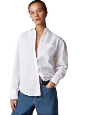 J. Crew White 100% Cotton Shirt Size L Long Sleeves Button Front Wardrobe Basics